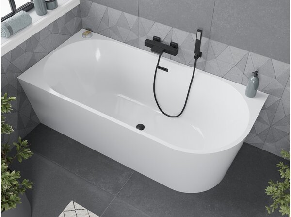 Mexen Mia prostostoječa vogalna leva kad 150 x 75 cm, bela, črni preliv - 52691507500L-70