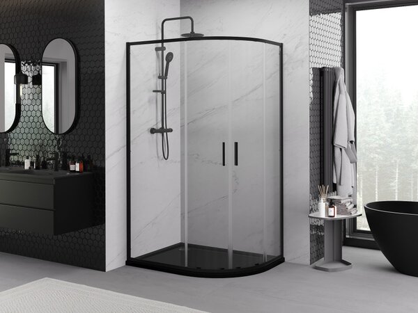 Mexen Exo asimetrična polkrožna drsna prha 90 x 80 cm, prozorna, črna - 8132-090-080-70-00