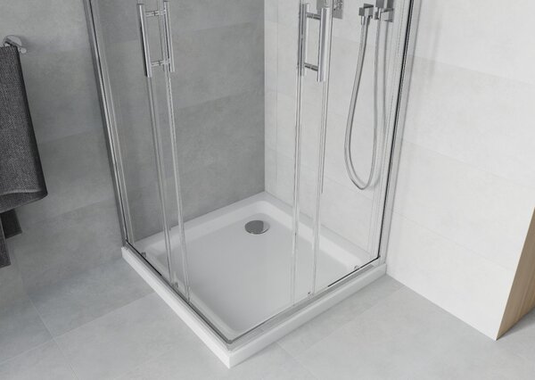 Mexen Rio kvadratna tuš kabina 80 x 80 cm, prozorna, krom + Flat tuš kad, bela - 860-080-080-01-00-4010