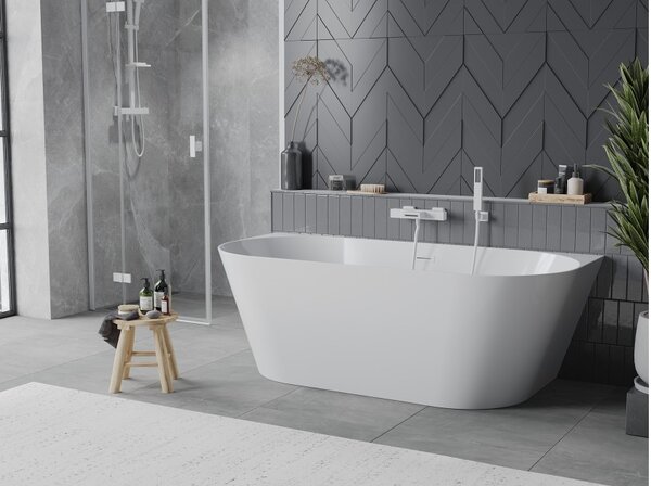 Mexen Oval Slim samostoječa kopalna kad stenska 170 x 80 cm, bela, bel preliv - 52661708000-20
