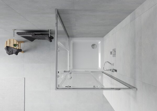 Mexen Rio kvadratna tuš kabina 80 x 80 cm, prozorna, krom + Flat tuš kad, bela - 860-080-080-01-00-4010