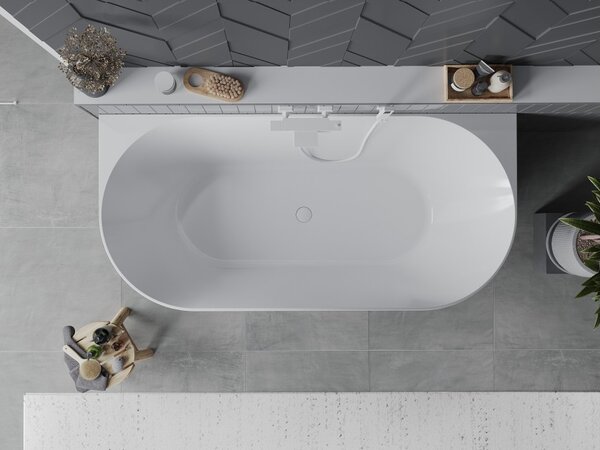Mexen Oval Slim samostoječa kopalna kad stenska 170 x 80 cm, bela, bel preliv - 52661708000-20
