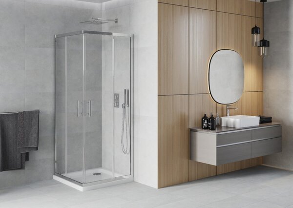 Mexen Rio kvadratna tuš kabina 80 x 80 cm, prozorna, krom + Flat tuš kad, bela - 860-080-080-01-00-4010