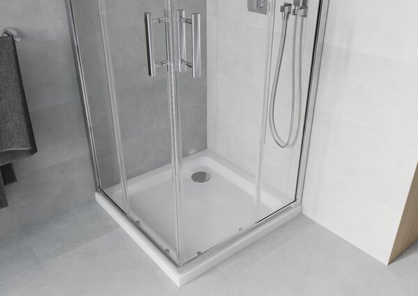 Mexen Rio kvadratna tuš kabina 80 x 80 cm, prozorna, krom + Flat tuš kad, bela - 860-080-080-01-00-4010