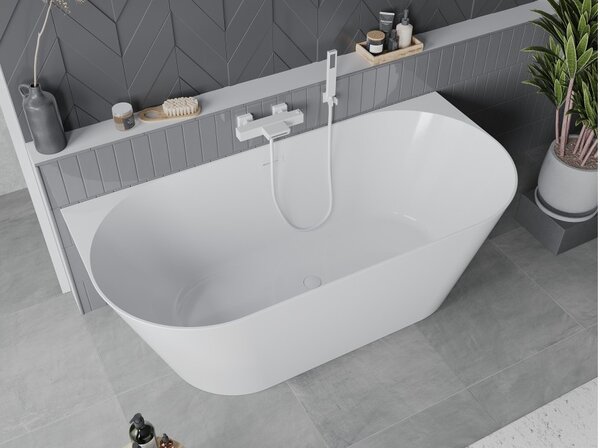 Mexen Oval Slim samostoječa kopalna kad stenska 170 x 80 cm, bela, bel preliv - 52661708000-20