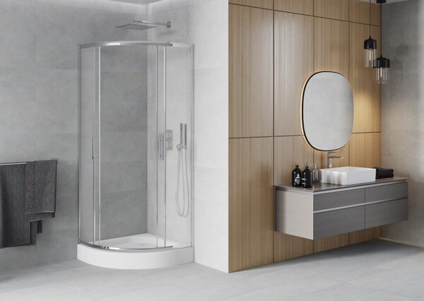 Mexen Rio polkrožna tuš kabina 70 x 70 cm, mat, krom + tuš kad, bela - 863-070-070-01-30-4710