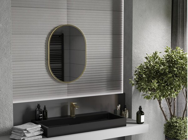 Mexen Loft ovalno kopalniško ogledalo 70 x 50 cm, zlati okvir - 9851-070-050-000-50