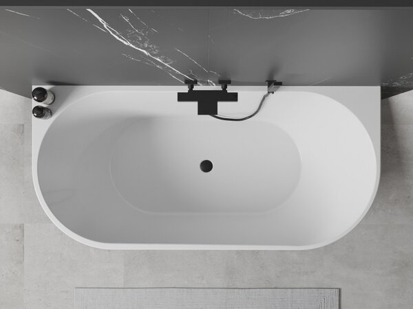Mexen Oval samostoječa kopalna kad ob steni 180 x 80 cm, bela, črni preliv - 52671808000-70