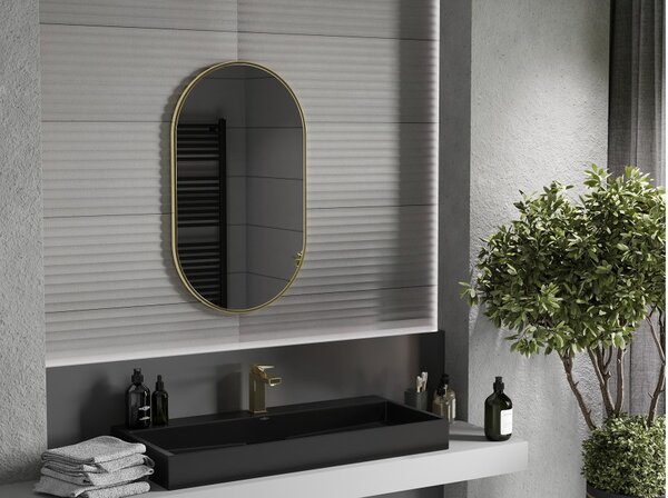 Mexen Loft ovalno ogledalo za kopalnico 85 x 50 cm, zlati okvir - 9851-085-050-000-50