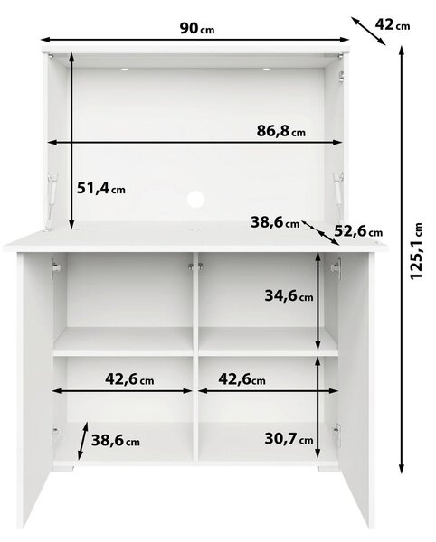 PISALNIK leseni material bela, bela, visoki sijaj
