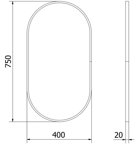 Mexen Loft ovalno kopalniško ogledalo 75 x 40 cm, črn okvir - 9851-075-040-000-70
