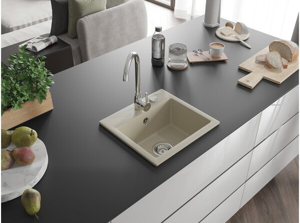 Mexen Milo granitno pomivalno korito z eno posodo 435 x 410 mm, bež, sifon krom - 6505441000-69