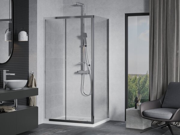 Mexen Apia drsna tuš kabina 120 x 90 cm, prozorna, krom + pladenj Flat - 840-120-090-01-00-4010