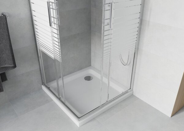 Mexen Rio kvadratna tuš kabina 80 x 80 cm, bele črte, krom + ravna kad, bela - 860-080-080-01-20-4010