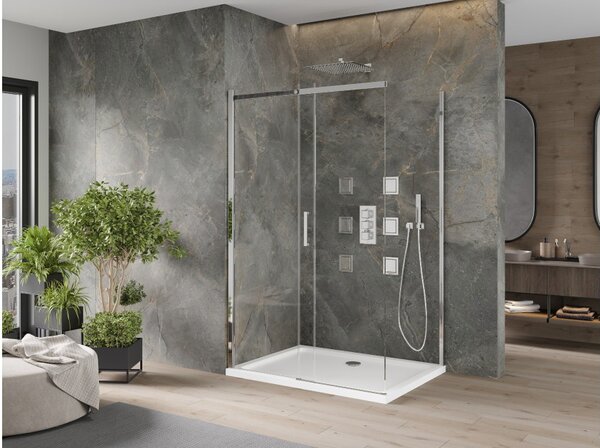 Mexen Omega drsna tuš kabina 120 x 70 cm, prozorna, krom + pladenj Flat - 825-120-070-01-00-4010