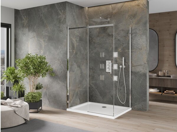 Mexen Omega drsna tuš kabina 120 x 70 cm, prozorna, krom + pladenj Flat - 825-120-070-01-00-4010
