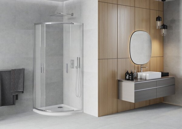 Mexen Rio polkrožna tuš kabina 80 x 80 cm, mraz, krom + pladenj Flat, bela - 863-080-080-01-30-4110