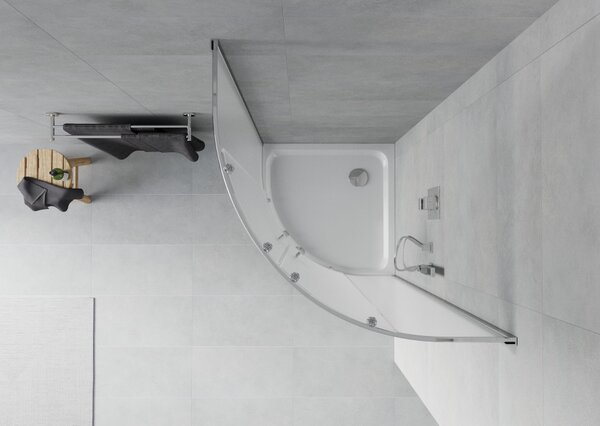 Mexen Rio polkrožna tuš kabina 80 x 80 cm, mraz, krom + pladenj Flat, bela - 863-080-080-01-30-4110