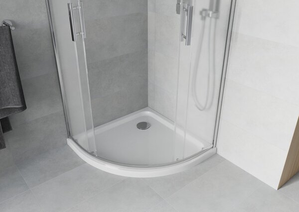 Mexen Rio polkrožna tuš kabina 80 x 80 cm, mraz, krom + pladenj Flat, bela - 863-080-080-01-30-4110