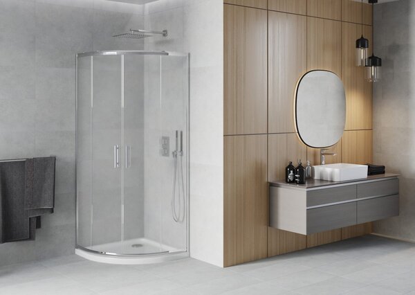 Mexen Rio polkrožna tuš kabina 80 x 80 cm, mraz, krom + pladenj Flat, bela - 863-080-080-01-30-4110