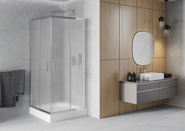 Mexen Rio kvadratna pršna kabina 90 x 90 cm, zmrzal, krom + kad, bela - 860-090-090-01-30-4510