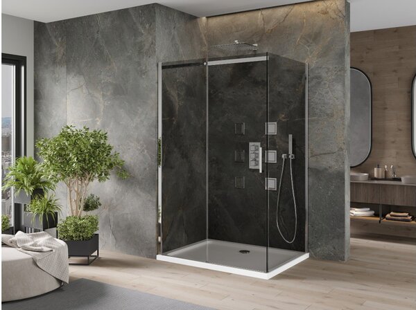 Mexen Omega drsna tuš kabina 100 x 90 cm, grafitna, krom + pladenj Flat, bela - 825-100-090-01-40-4010