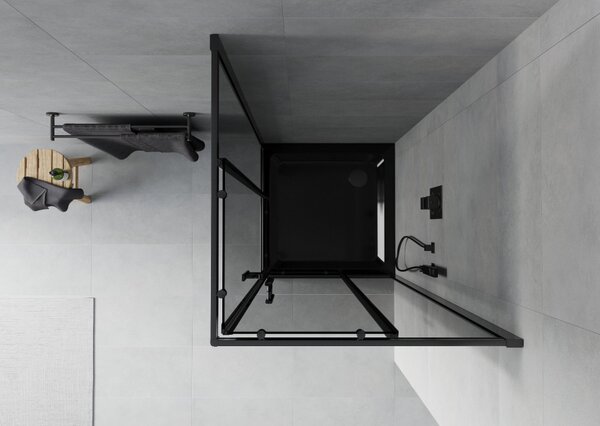 Mexen Rio kvadratna pršna kabina 80 x 80 cm, grafitna, črna + pladenj Flat, črn - 860-080-080-70-40-4070B