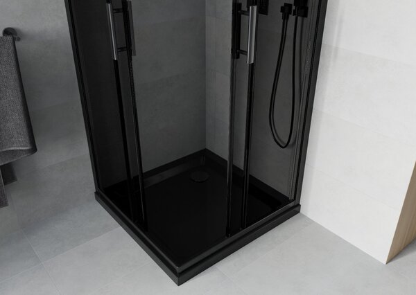 Mexen Rio kvadratna pršna kabina 80 x 80 cm, grafitna, črna + pladenj Flat, črn - 860-080-080-70-40-4070B