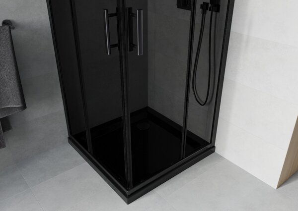 Mexen Rio kvadratna pršna kabina 80 x 80 cm, grafitna, črna + pladenj Flat, črn - 860-080-080-70-40-4070B