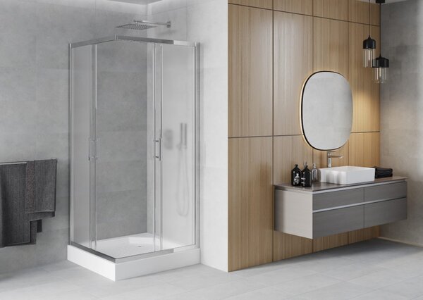Mexen Rio kvadratna pršna kabina 90 x 90 cm, zmrzal, krom + kad, bela - 860-090-090-01-30-4510