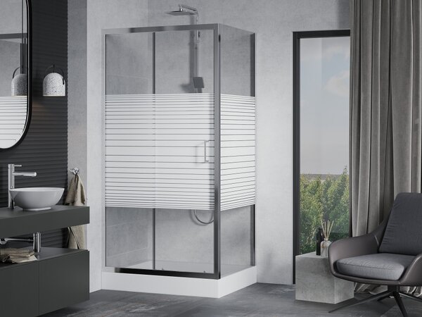 Mexen Apia drsna tuš kabina 100 x 80 cm, bele črte, krom + pladenj Rio - 840-100-080-01-20-4510