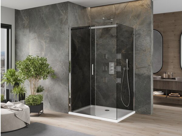 Mexen Omega drsna tuš kabina 100 x 90 cm, grafitna, krom + pladenj Flat, bela - 825-100-090-01-40-4010