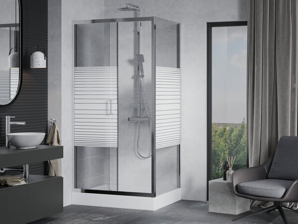 Mexen Apia drsna tuš kabina 100 x 80 cm, bele črte, krom + pladenj Rio - 840-100-080-01-20-4510