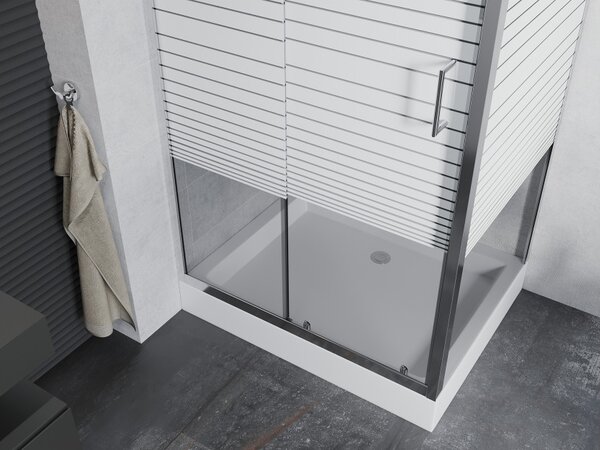 Mexen Apia drsna tuš kabina 100 x 80 cm, bele črte, krom + pladenj Rio - 840-100-080-01-20-4510