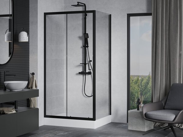 Mexen Apia drsna tuš kabina 120 x 90 cm, prozorna, črna + kad Rio - 840-120-090-70-00-4510