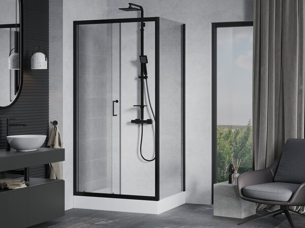 Mexen Apia drsna tuš kabina 120 x 90 cm, prozorna, črna + kad Rio - 840-120-090-70-00-4510