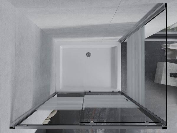 Mexen Apia drsna tuš kabina 100 x 80 cm, bele črte, krom + pladenj Rio - 840-100-080-01-20-4510