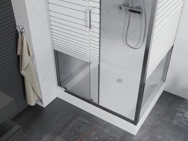 Mexen Apia drsna tuš kabina 100 x 80 cm, bele črte, krom + pladenj Rio - 840-100-080-01-20-4510