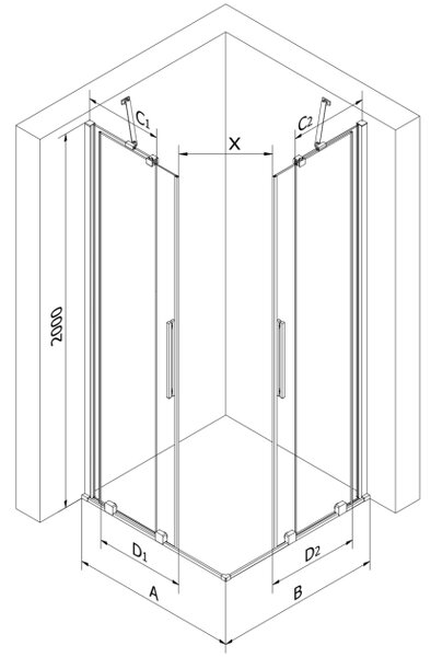 Mexen Velar Dvojna drsna tuš kabina 90 x 80 cm, prozorna, krom - 871-090-080-02-01