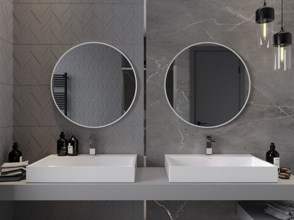 Mexen Loft okroglo kopalniško ogledalo 70 cm, bel okvir - 9850-070-070-000-20