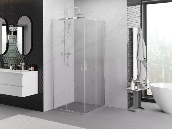Mexen Exo Kvadratna drsna tuš kabina 90 x 90 cm, prozorna, krom - 8111-090-090-01-00