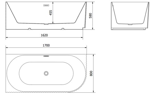 Mexen Gia stoječa kotna kopalna kad z žlebljenjem leva 170 x 80 cm, črna mat, črn preliv - 52701708071L-70