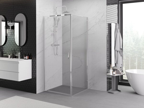 Mexen Exo nagibna tuš kabina 90 x 90 cm, prozorna, krom - 8181-090-090-01-00
