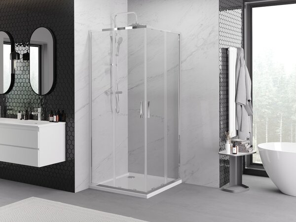 Mexen Exo Kvadratna drsna tuš kabina 90 x 90 cm, prozorna, krom - 8111-090-090-01-00