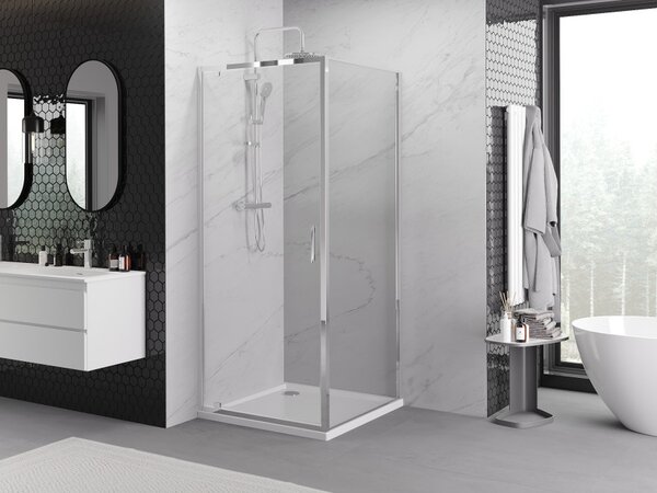 Mexen Exo nagibna tuš kabina 90 x 90 cm, prozorna, krom - 8181-090-090-01-00