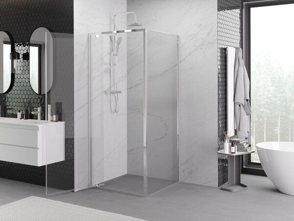 Mexen Exo nagibna tuš kabina 90 x 90 cm, prozorna, krom - 8181-090-090-01-00