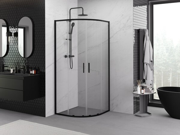 Mexen Exo polkrožna drsna tuš kabina 90 x 90 cm, prozorna, črna - 8132-090-090-70-00