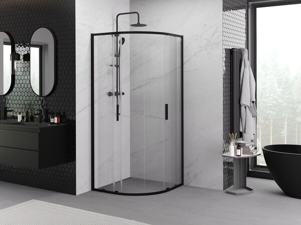 Mexen Exo polkrožna drsna tuš kabina 90 x 90 cm, prozorna, črna - 8132-090-090-70-00