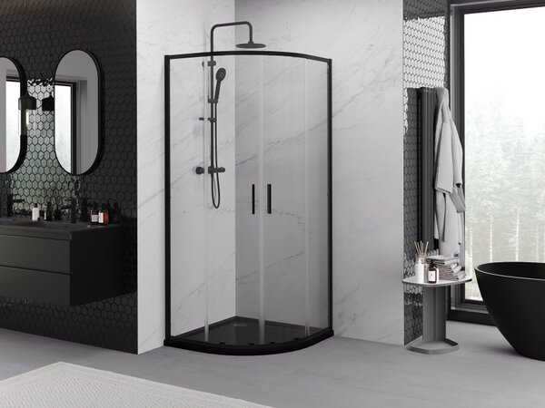 Mexen Exo polkrožna drsna tuš kabina 90 x 90 cm, prozorna, črna - 8132-090-090-70-00