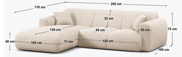 Bež kotna sedežna garnitura iz tkanine bouclé (desni kot) Molino – Micadoni Home